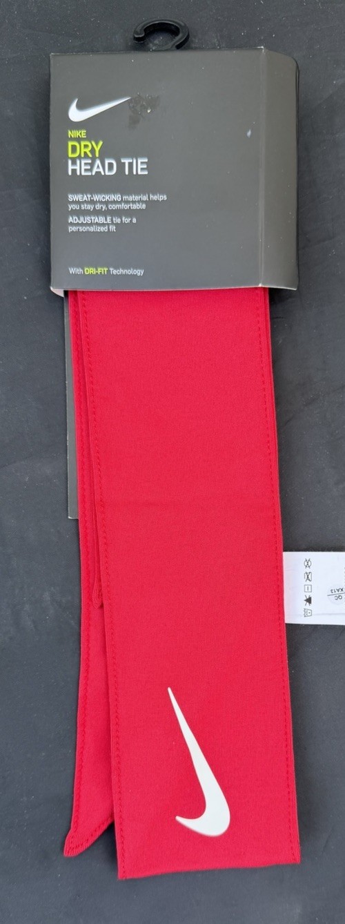 NIKE DRI-FIT (UNISEX ADULT) HEAD TIE NWT RED COLOR WHITE LOGO SOFT BREATHABLE