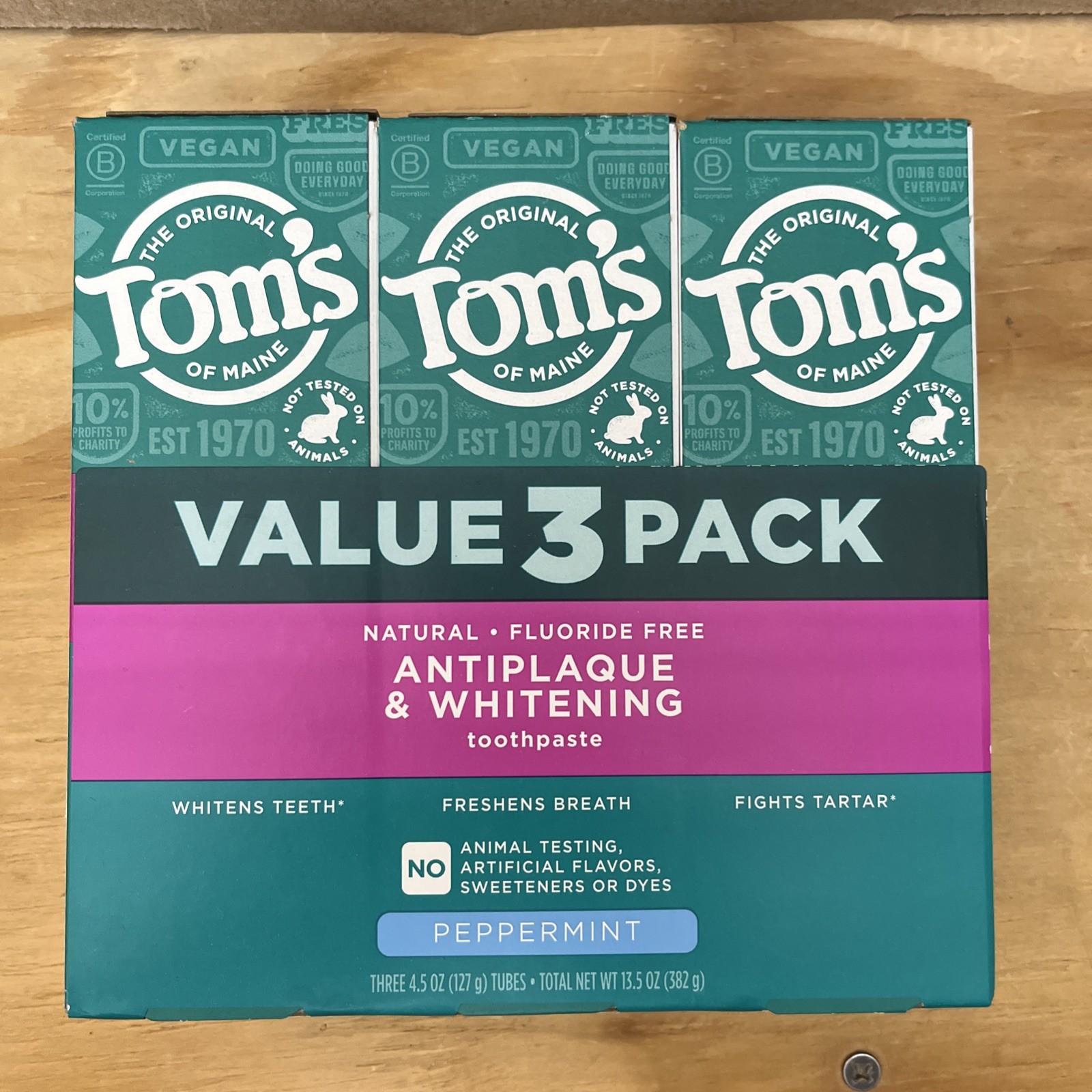 Tom's of Maine Antiplaque and Whitening Toothpaste-4.6 Ounce Pack of 3 EXP 07/27
