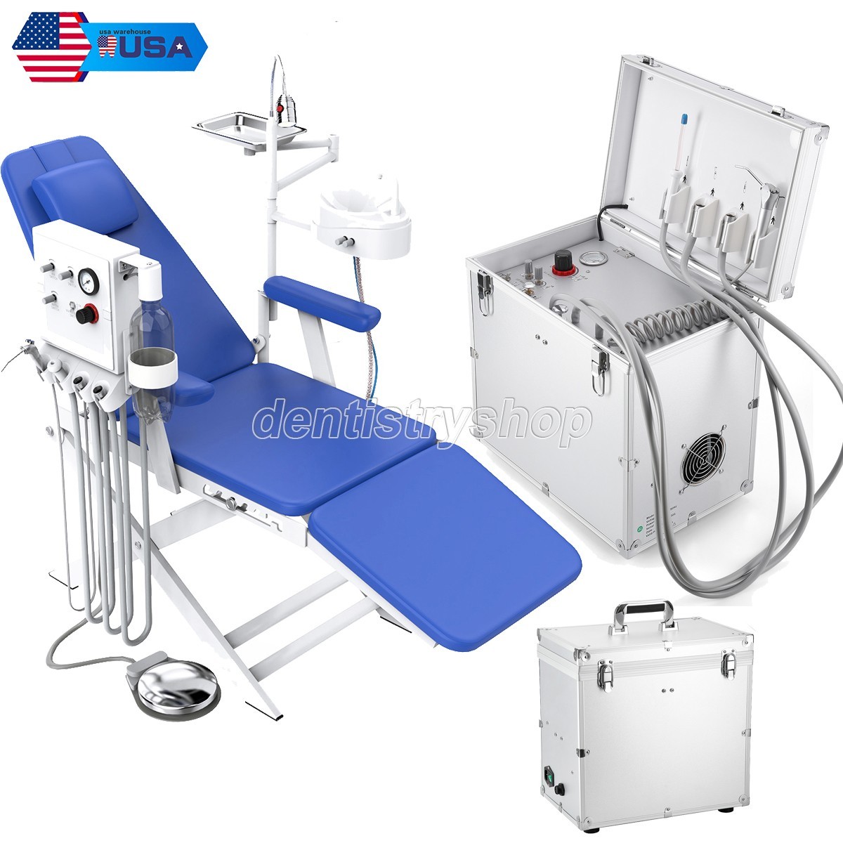 Unidad portátil de suministro dental con compresor de aire de 4 orificios /Silla