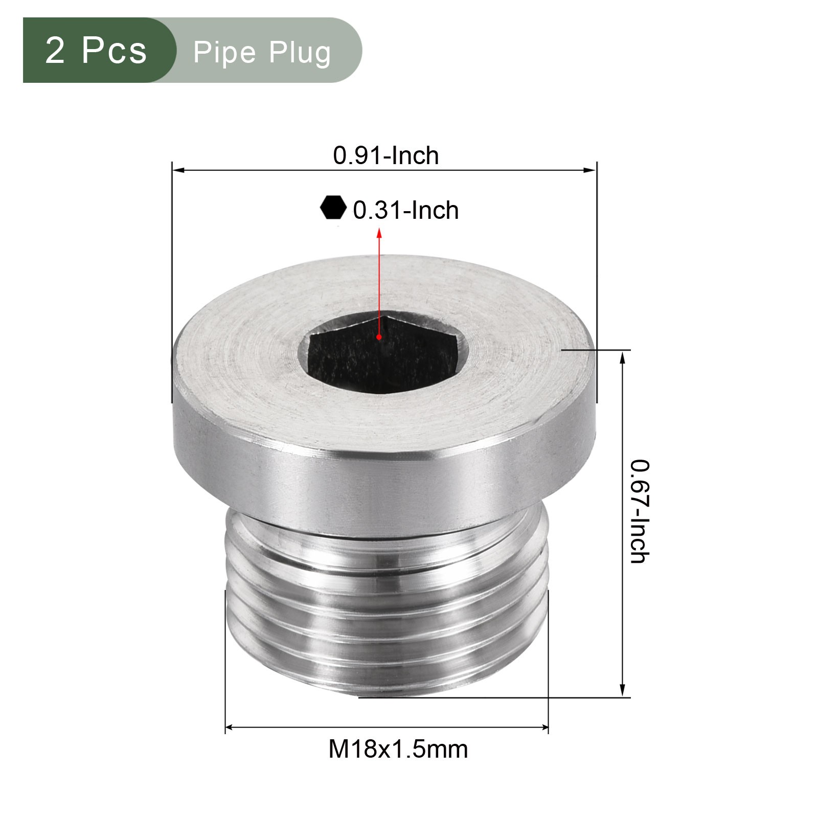 2Pcs Pipe Plug with Seal Ring, for Terminate Hose Ends, (Silver, M18x1.5)