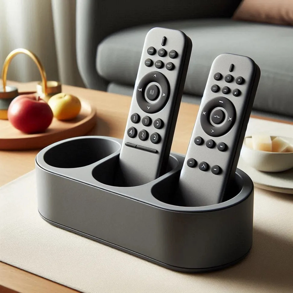 Remote Control Holder 3 Slot Organizer Caddy 3D Printed Gray TV Media Storage