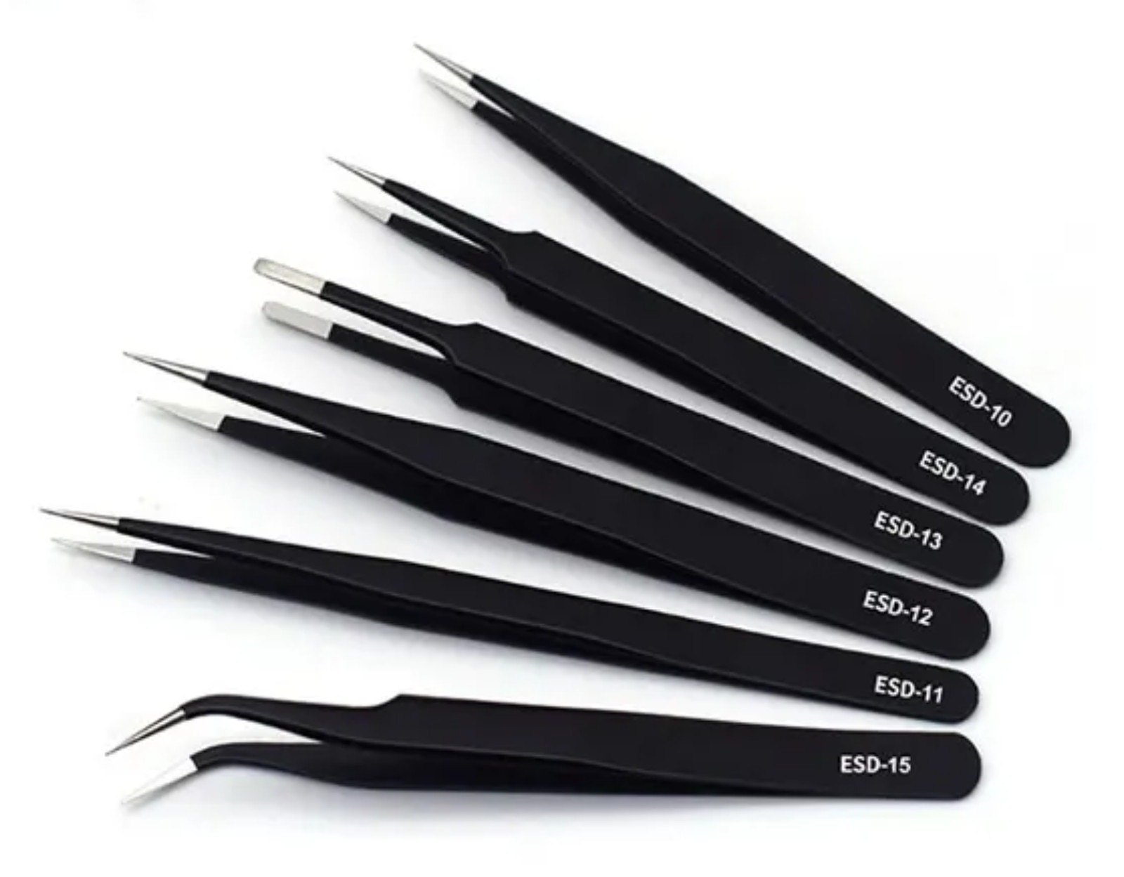 Set Of 6 Tweezers, Anti Static Coating