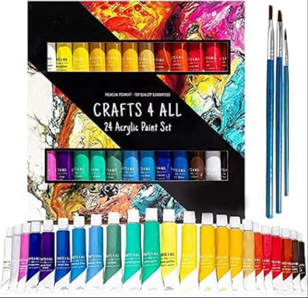 Acrylic Paint Set for Adults and Kids -24 Pack of 12Ml Paints with 3 Art Brushes