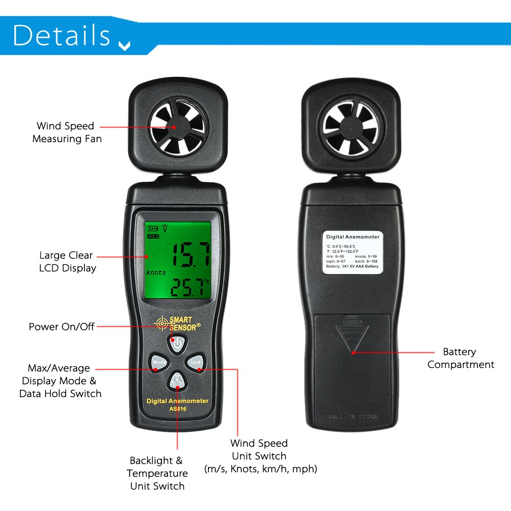 Digital Wind Meter Anemometer Measuring Tool I9A6