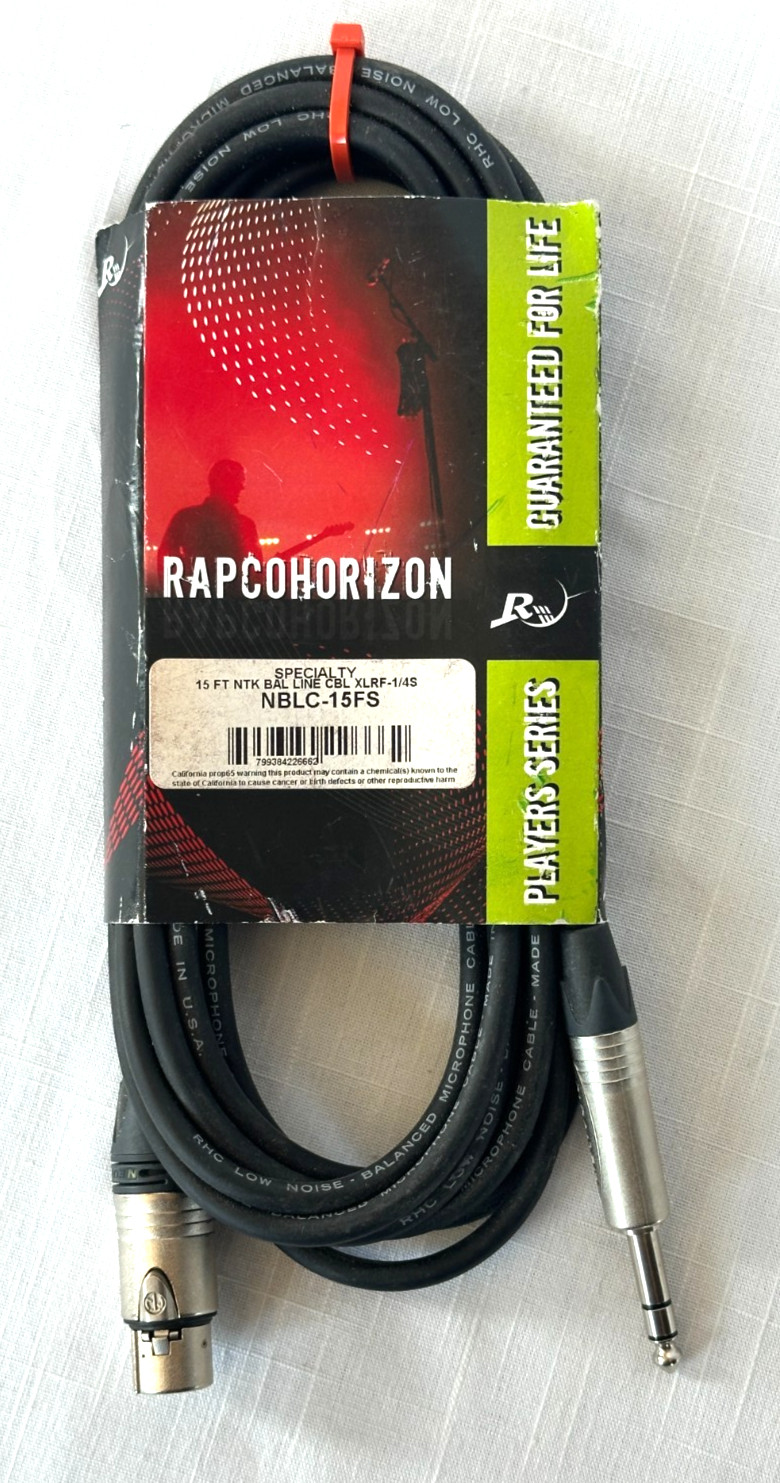 Rapco 15ft Female XLR to 1/4 " TRS Male Audio Cable  Balanced Neutrik NEW USA