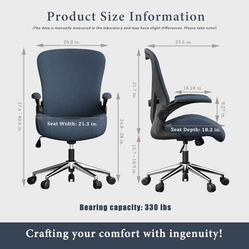 Blue Ergonomic Office Desk Chair, Soft Fabric Thickened Linen Fabric Navy Blue
