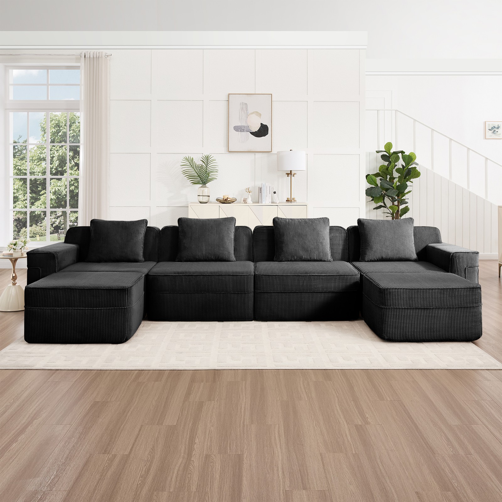 Modular 4 Seat U Shape Sectional Boneless Sofa, Cloud Sectional Couch with Deep