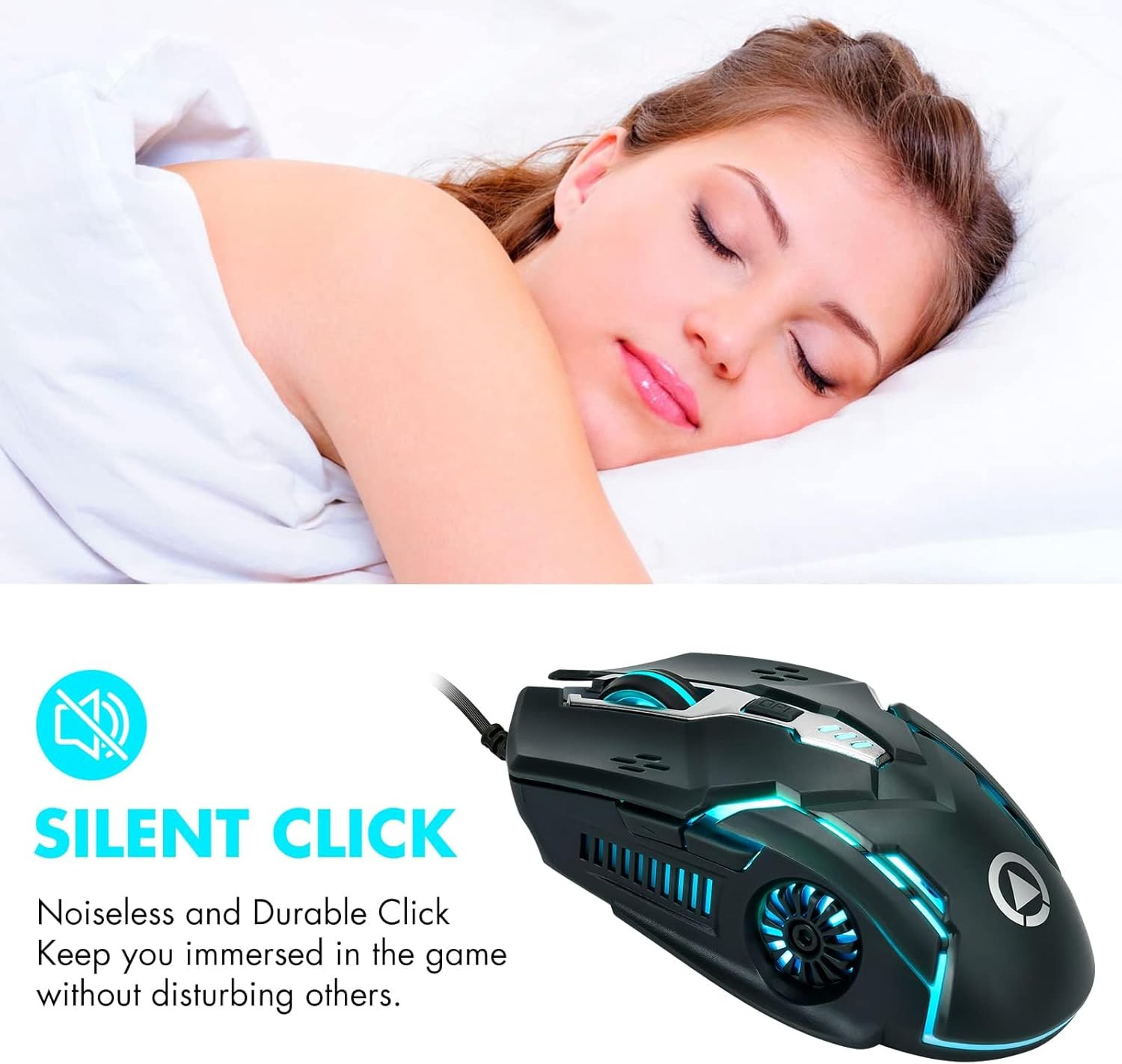 CHONCHOW Silent Click Mouse, Gaming Mouse Wired, 6 Button,4 DPI Upto 3200 DPI, R