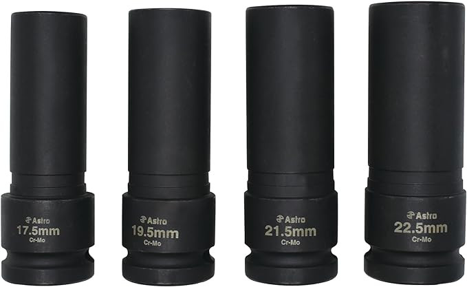 ASTRO 4-Piece 1/2" Drive 1/2 Size Thin Wall Lug Nut Socket Set 17.5-22.5mm 78204