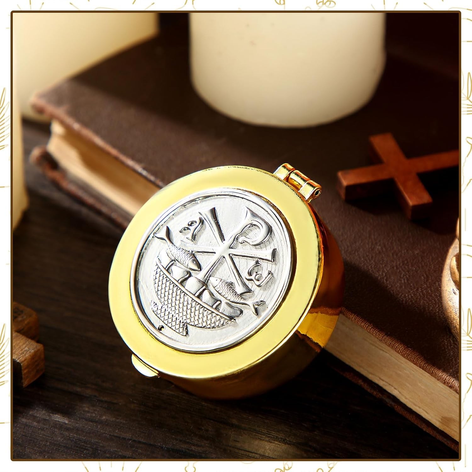 Pyx for Communion Host Catholic Polished Gold Brass Latin Cross Pyx/keepsake ...