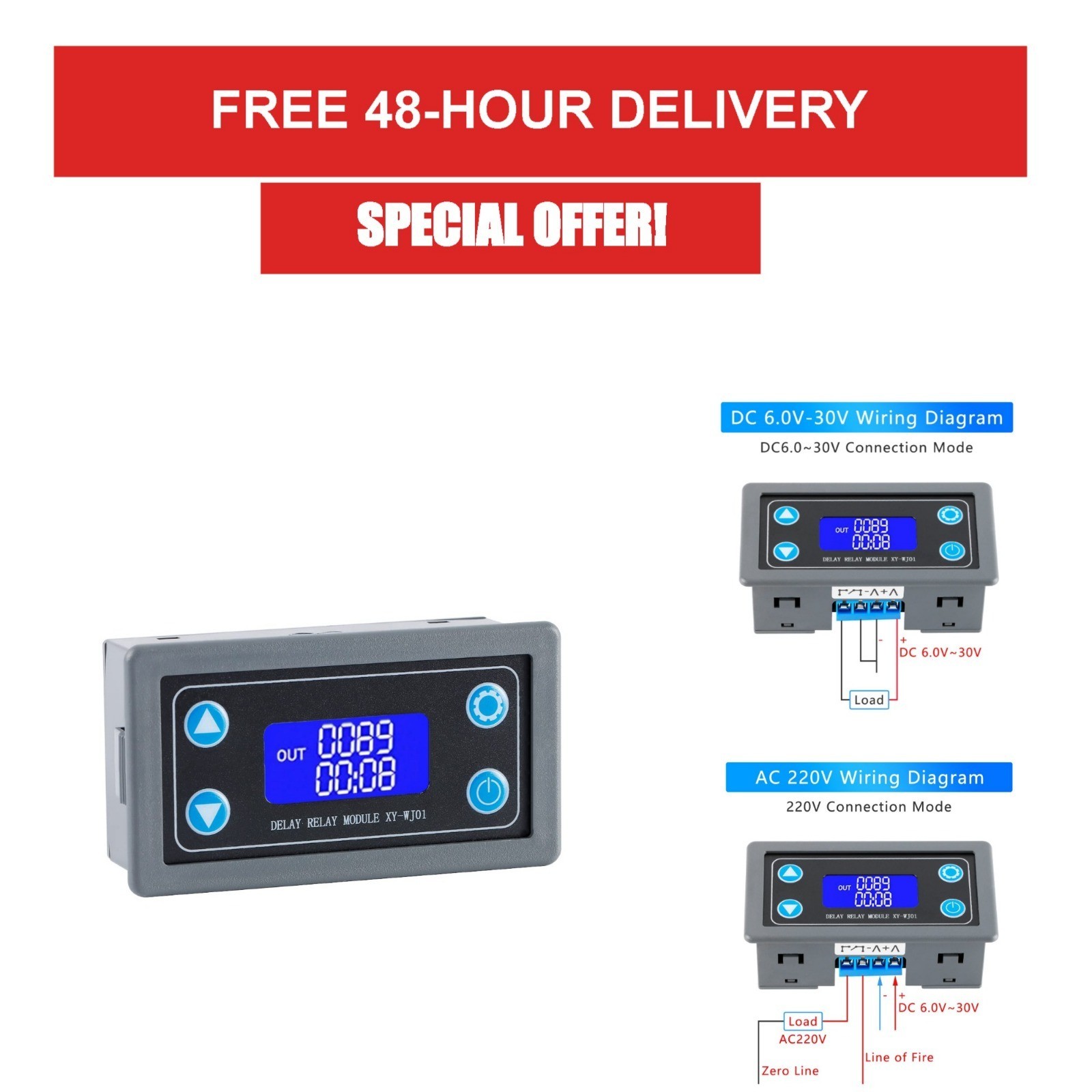EC Buying Delay Relay Timer Module DC 6-30V 9999min LCD Display