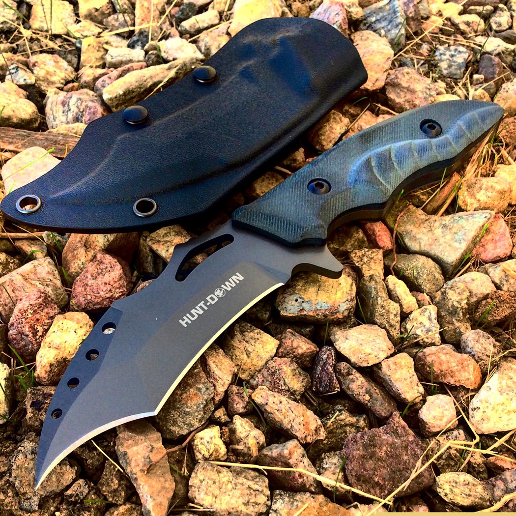 Hunt-Down 10"" Full Tang Hunting Knife Stainless Steel Blade Sheath with Belt Cl