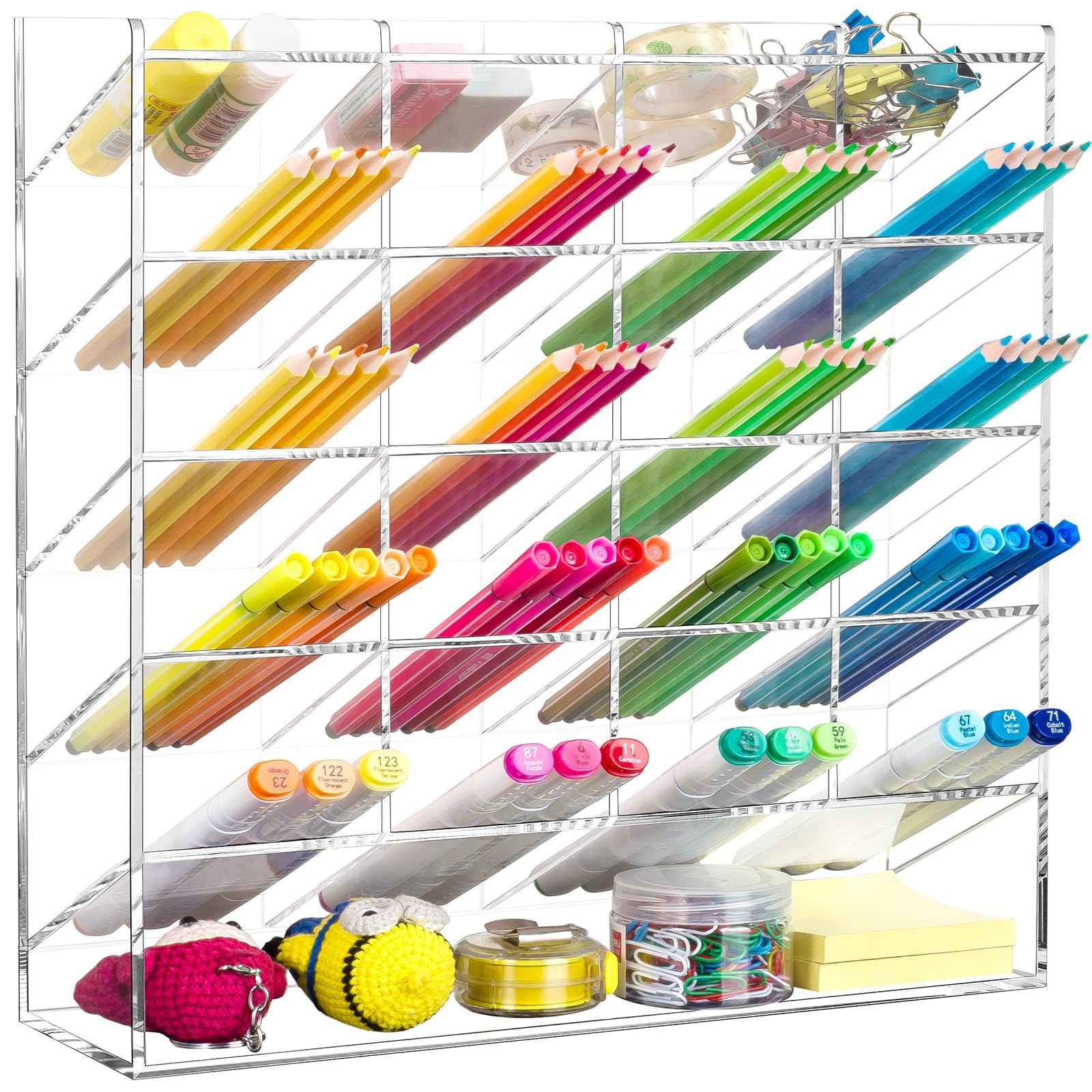 Acrylic Vertical Marker Organizer for 250 Markers with 21 Compartments, Clear...