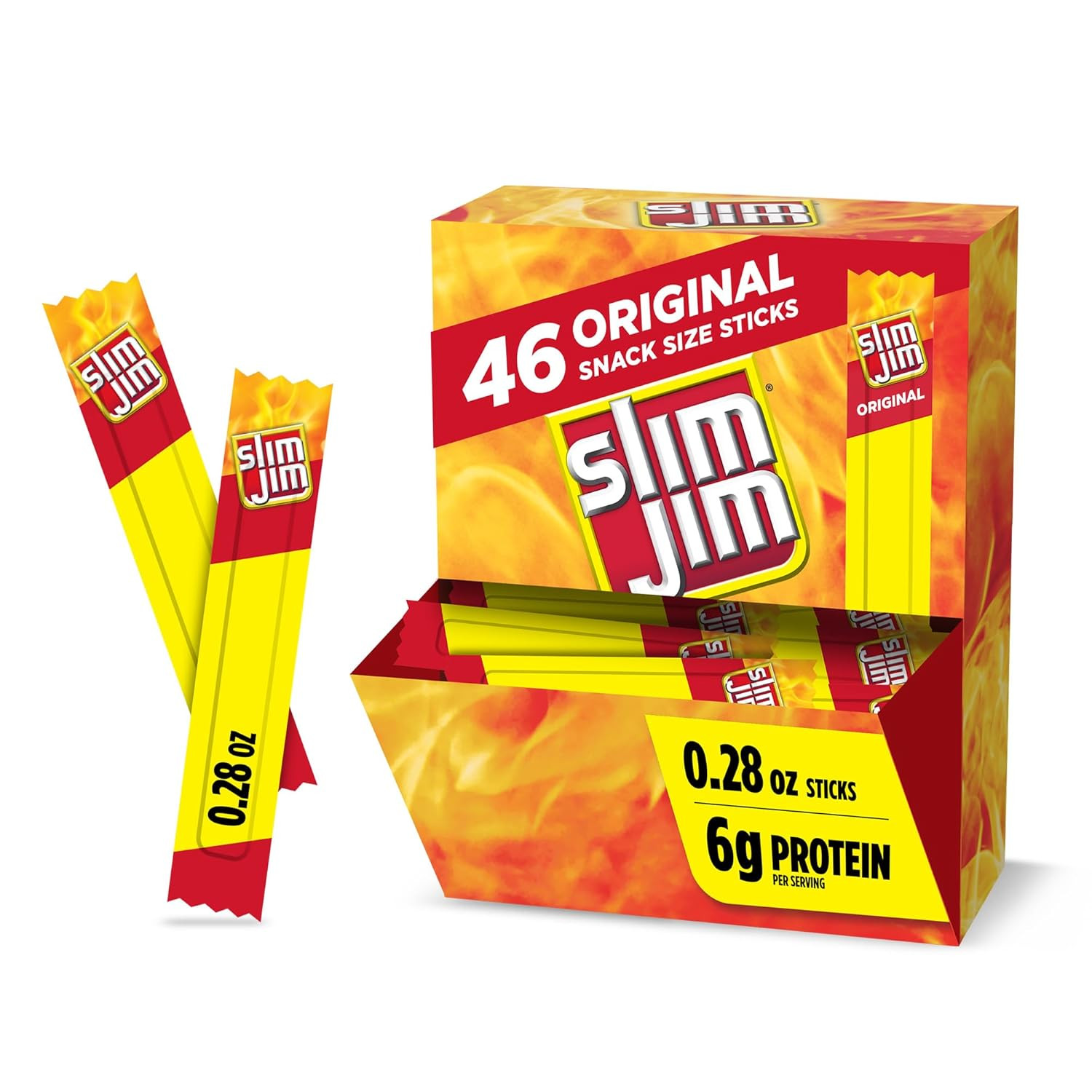 Slim Jim Smoked Meat Sticks, Original Flavor, 6G Protein per Serving, Snack Size