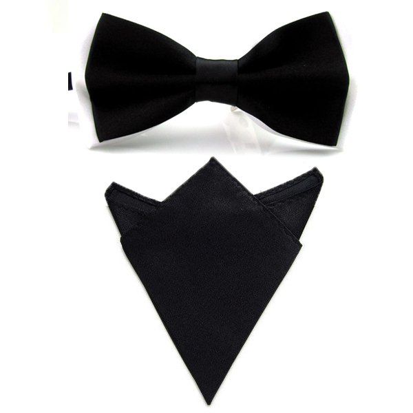 Mens Solid Plain Satin Bowtie Bow Tie Pocket Square Handkerchief Set BWT004