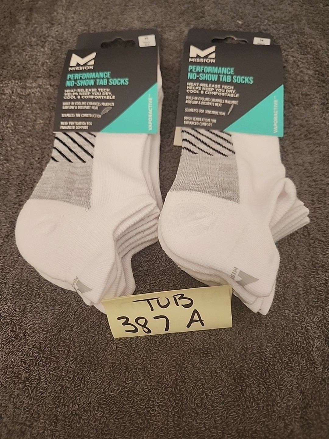 2 Pkgs Mission White Performance No-Show Tab Socks  M 6-8/W 6-10 4 Pairs Total