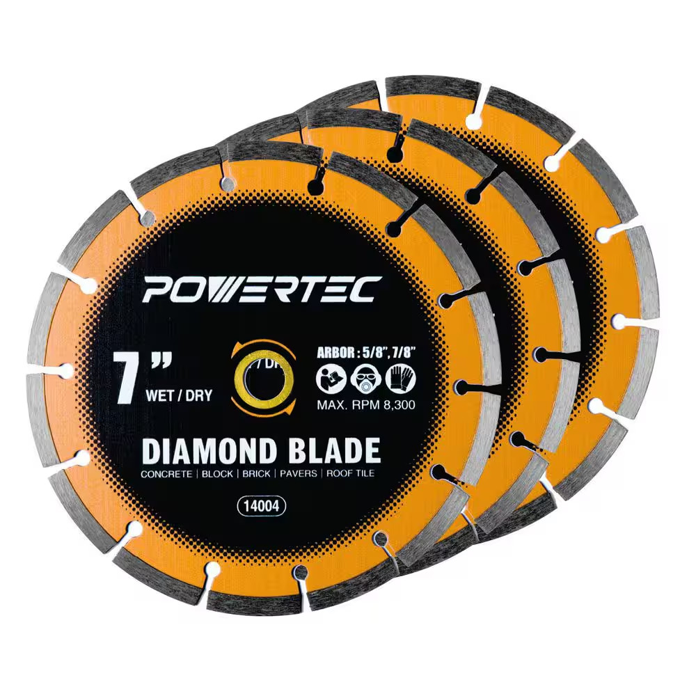 7 In. Segmented Rim Diamond Blades for Wet Dry Tile Saw - Cutting Concrete, Bloc