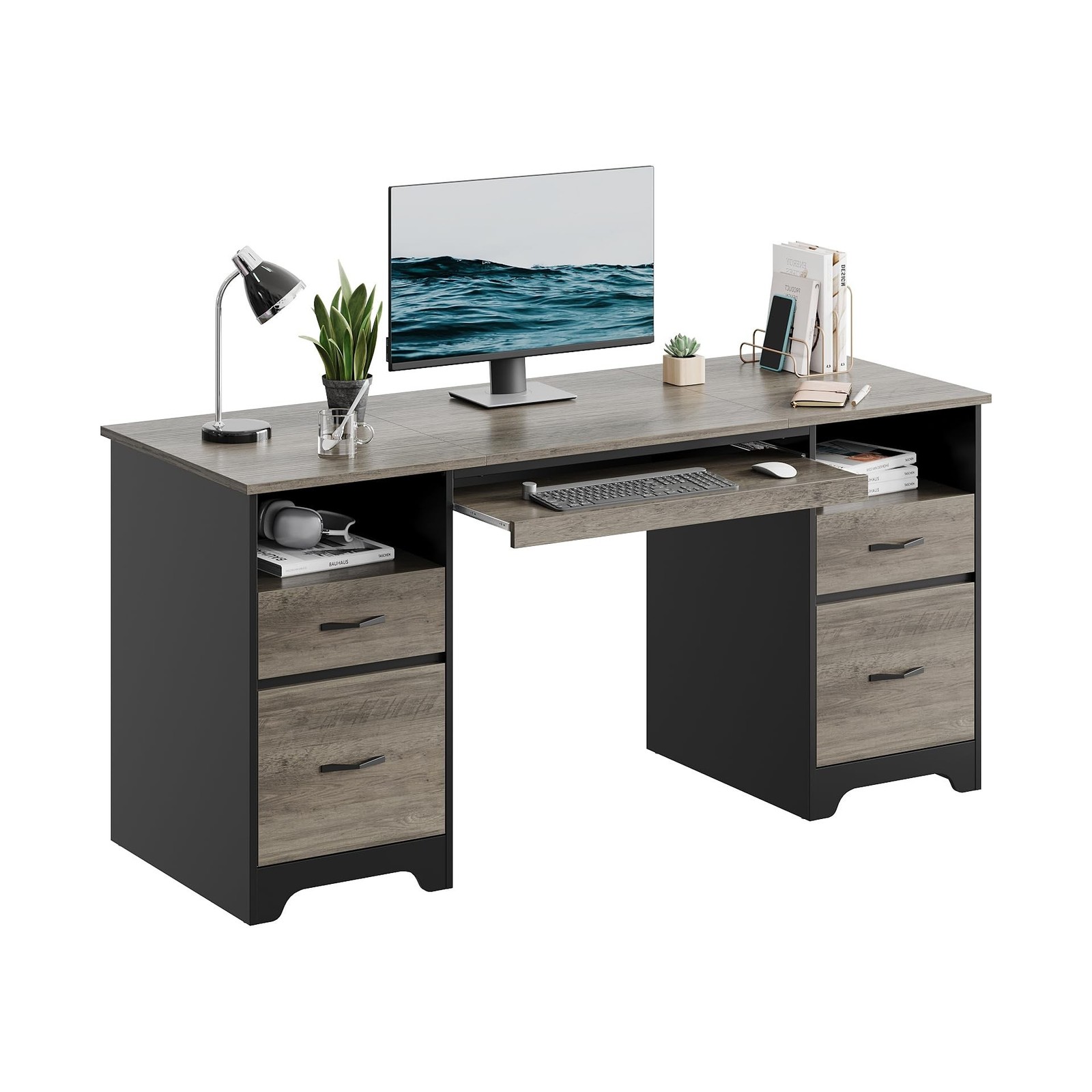 Bestier 59 Inch Office Desk with 4 Drawers, Computer Desk with Storage, Execu...