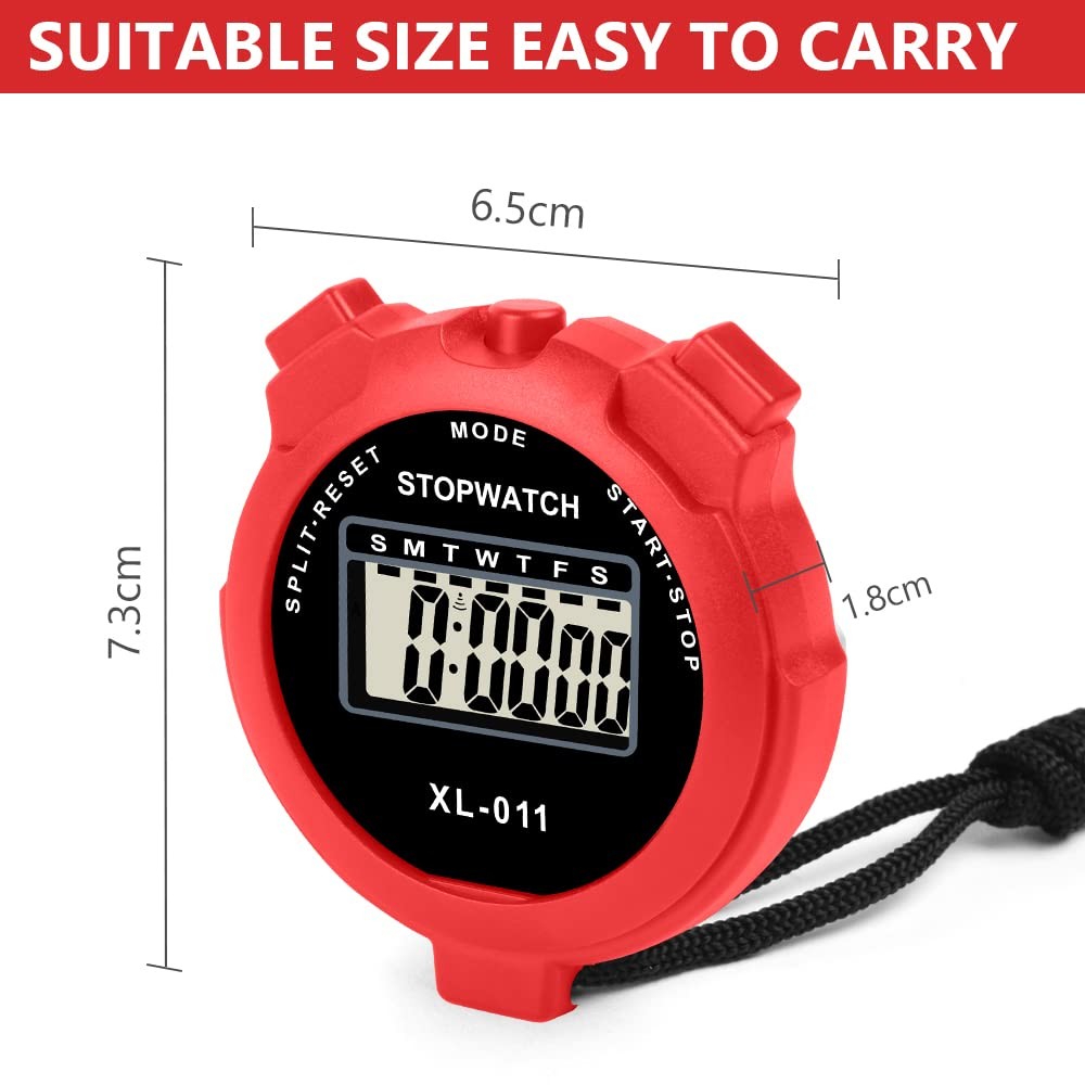 Large Display Stopwatch Digital Sport Timer with Single Lap Split, 12/24 Hour