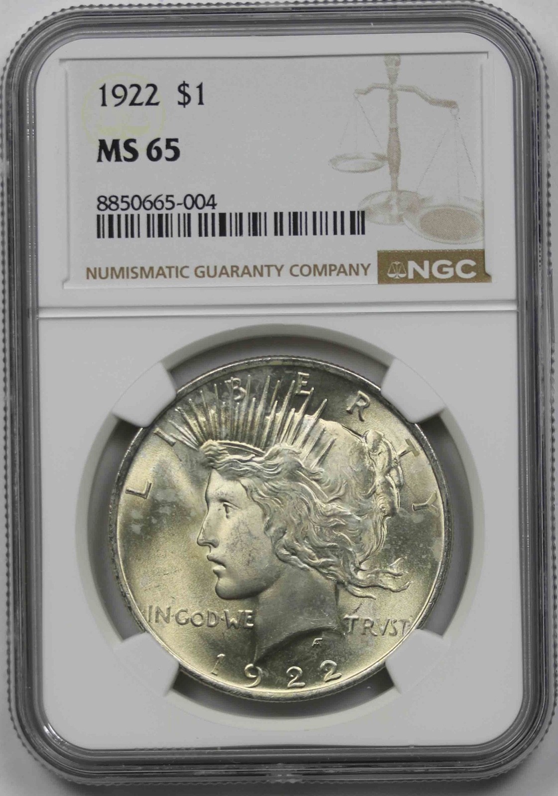 1922 $1 NGC MS 65  Peace Silver Dollar