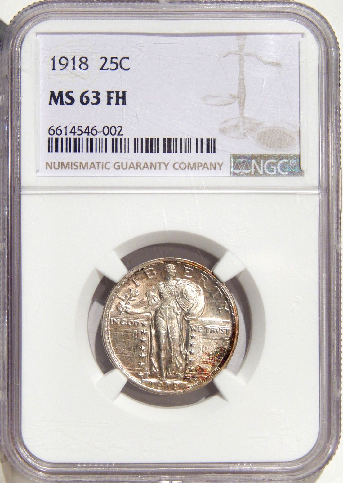 1918 25c NGC MS 63 FH ~ FULL HEAD SILVER STANDING LIBERTY QUARTER