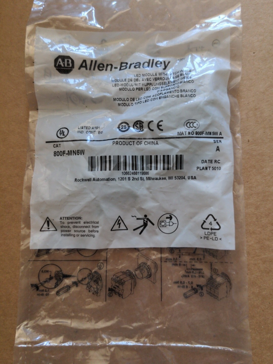 Allen Bradley 800F-MN5W LED Module With Latch White