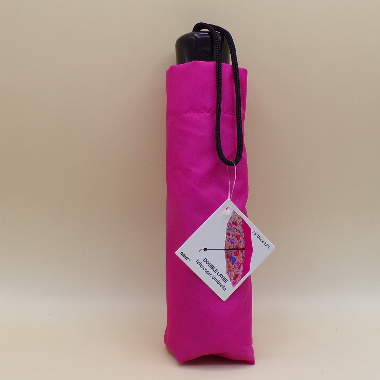 Double Layer Telescoping Handle Umbrella Ganz 35" Diameter x 22" Length