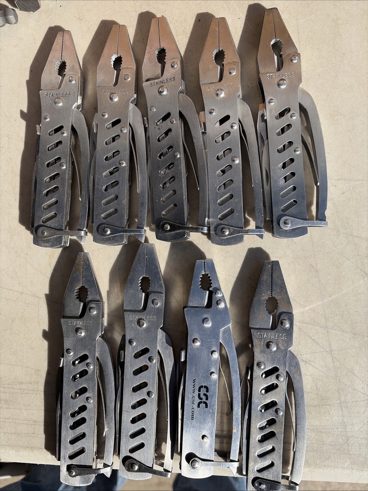 Lot Of 9 All Stainless Steel  Pliers Multi Tool