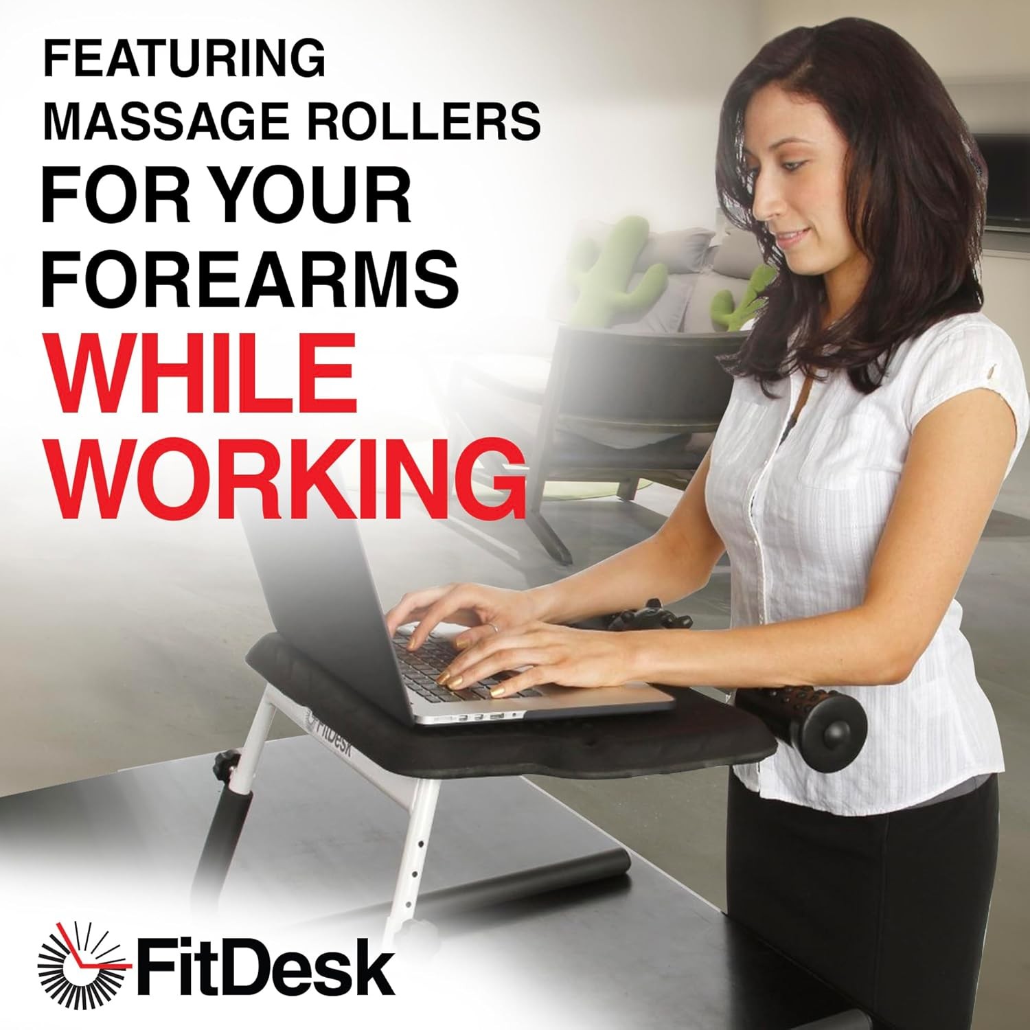 Portable Standing Desk Converter with Massage Rollers Forearm Supports