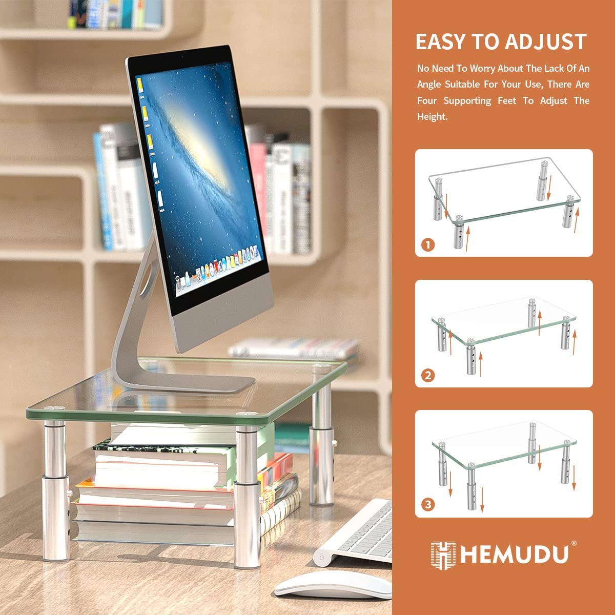 Monitor Stand -3 Adjustable Height Riser Computer Desktop Organizer for PC