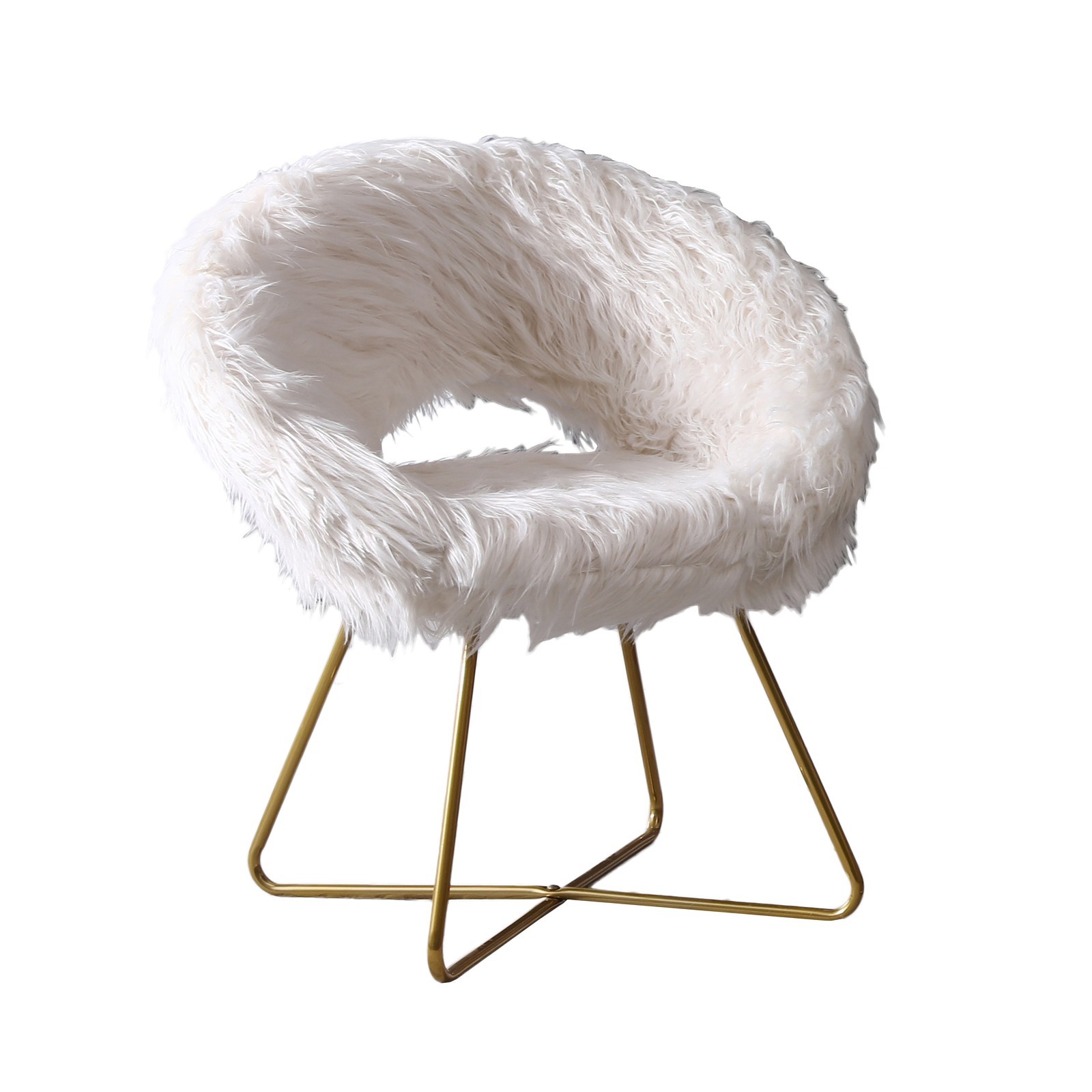 Plush White Faux Fur Accent Chair, Modern Upholstered Lounge Chair