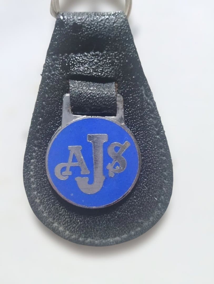 AJS Leather Keychain, Blue, Rare, Japan, Unused