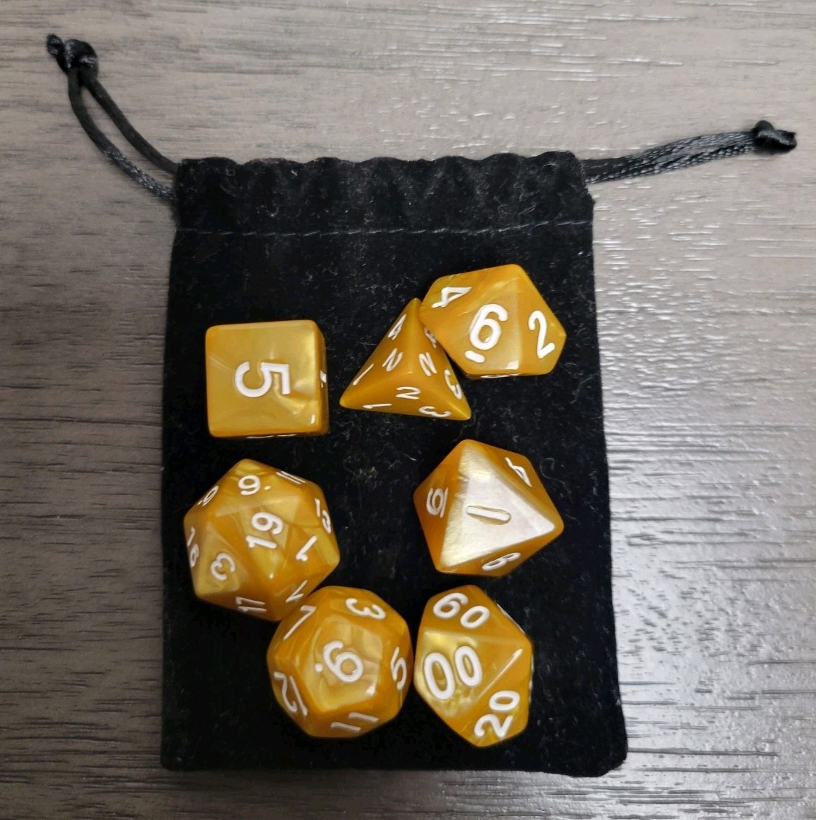 7 Piece Caramel Marble Polyhedral Dice Set w/ Black Bag – Dragon's Breath
