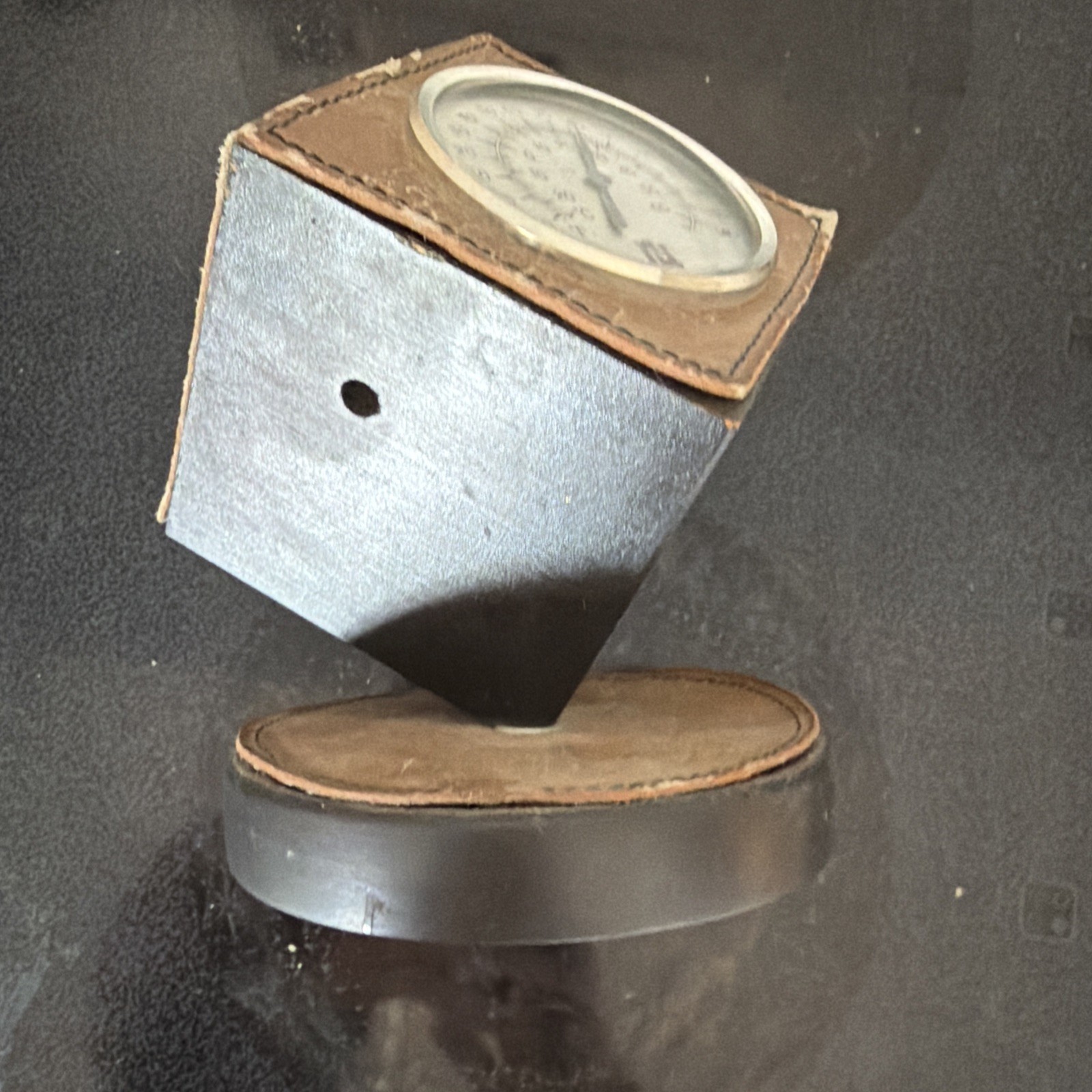 Vintage Rotating Cube Leather Weather Station