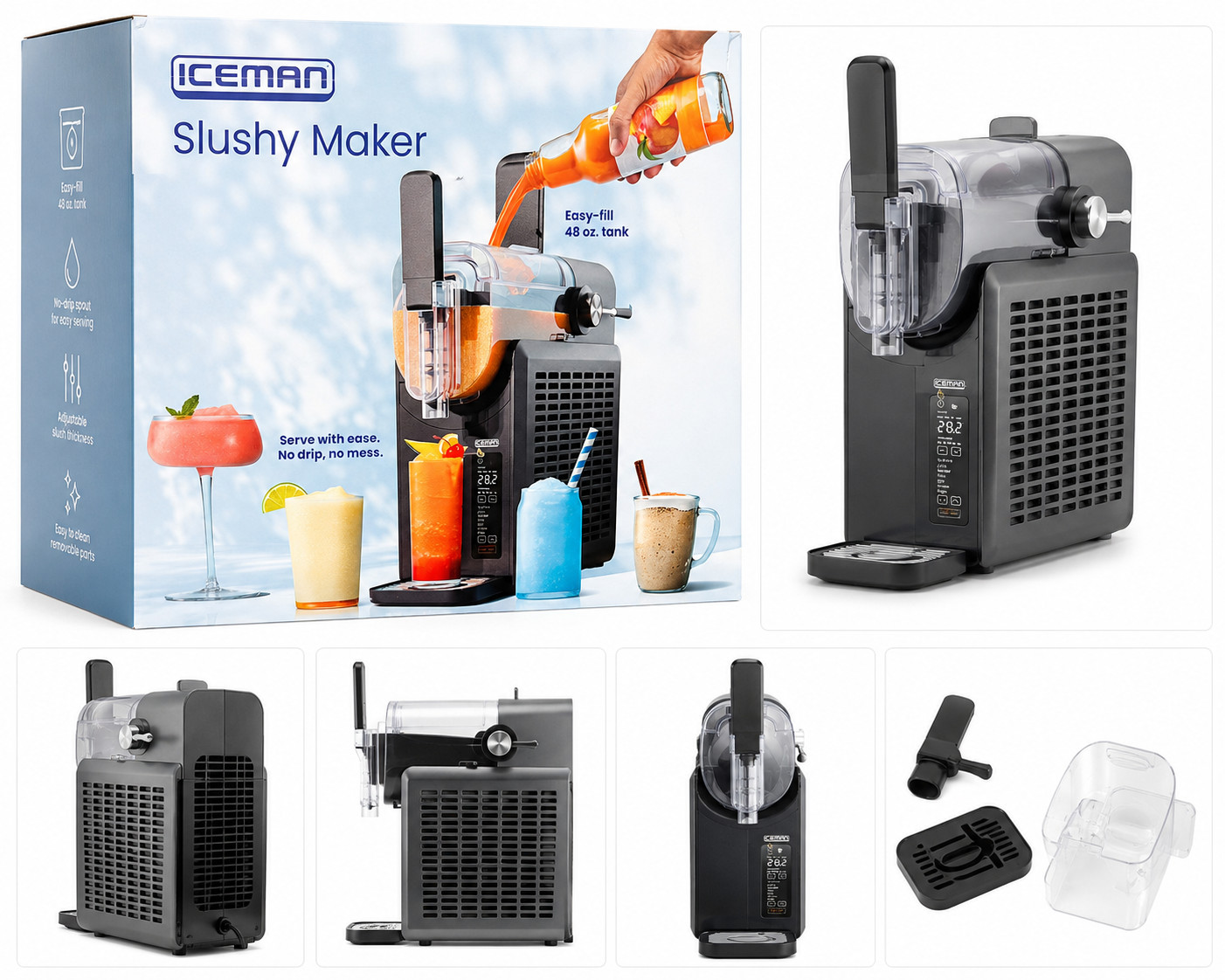 ICEMAN 48 oz Slushy Maker Frozen Drink Machine Easy-Fill Countertop New
