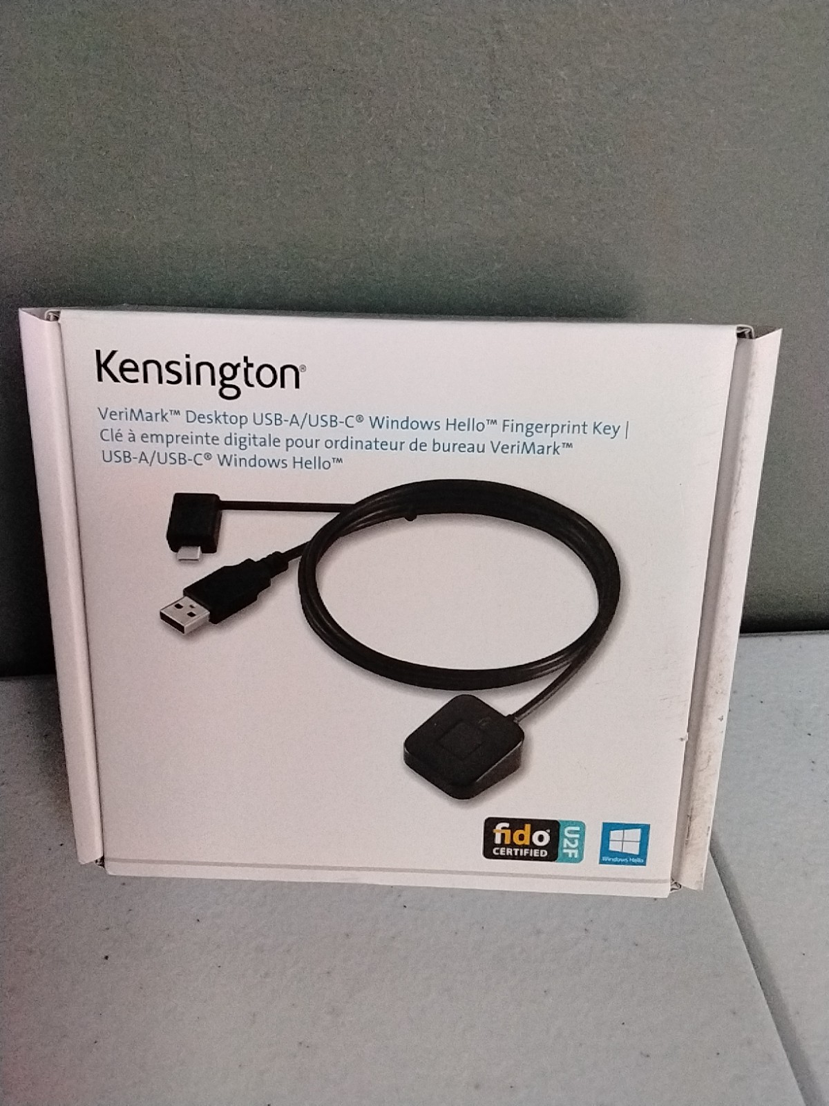 Kensington VeriMark Desktop USB-A/USB-C Windows Hello Fingerprint Key FIDO U2F