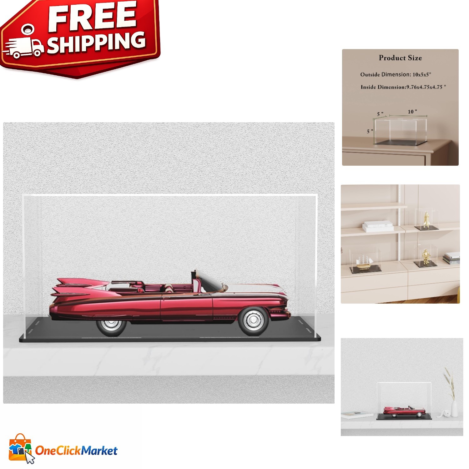 Stylish Dust-Proof Acrylic Case for 1:24 Scale Model Cars - Compact 10x5x5 Size