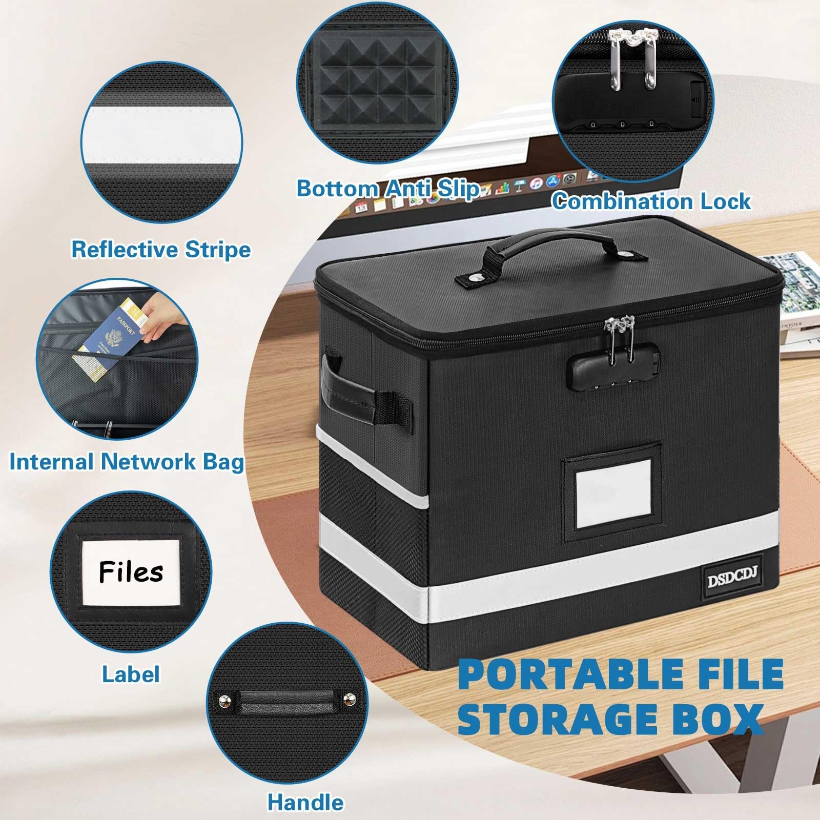 DSDCDJ Fireproof Document Box - 12.3" x 7.7" x 10.5", Black-box