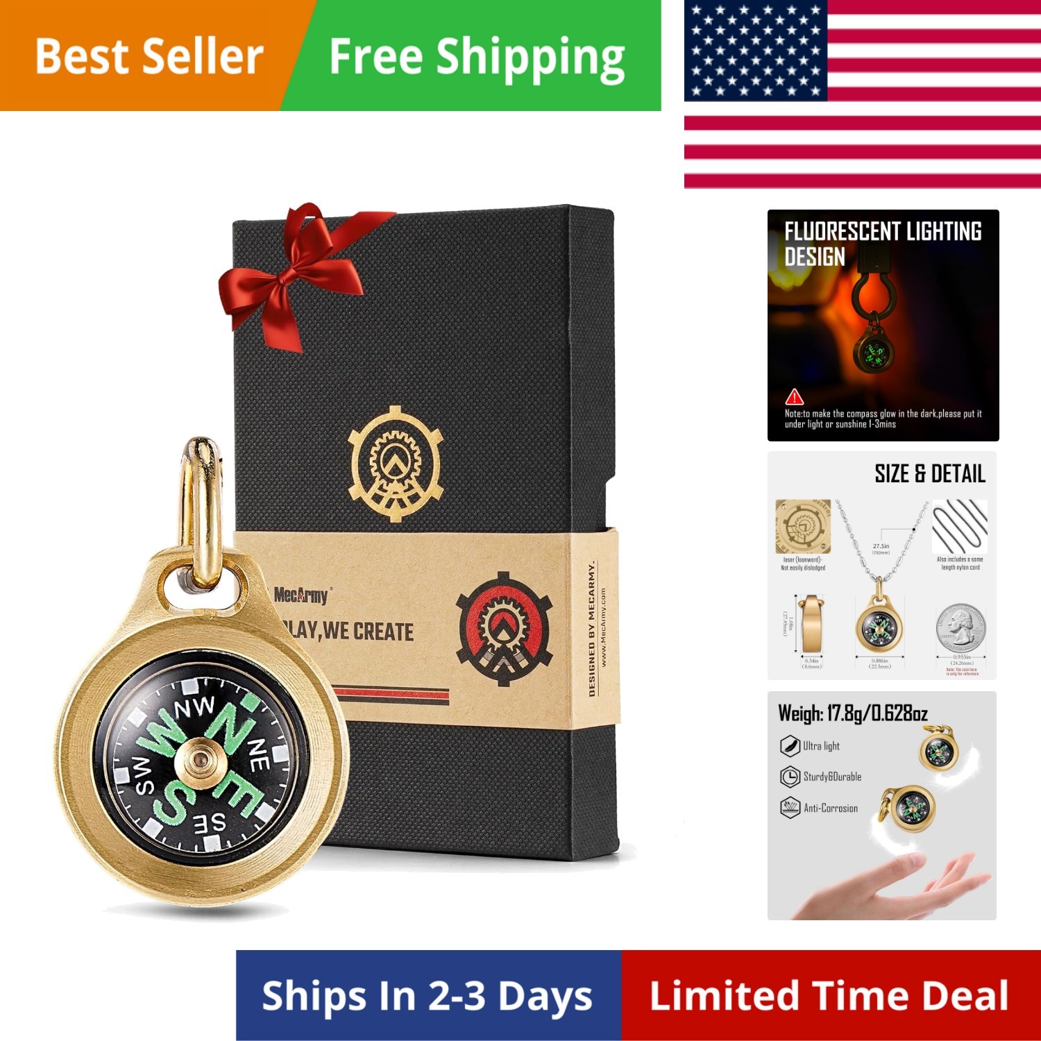 Mini Titanium/Brass Compass, Waterproof Pocket Compass for Hiking & Survival,...