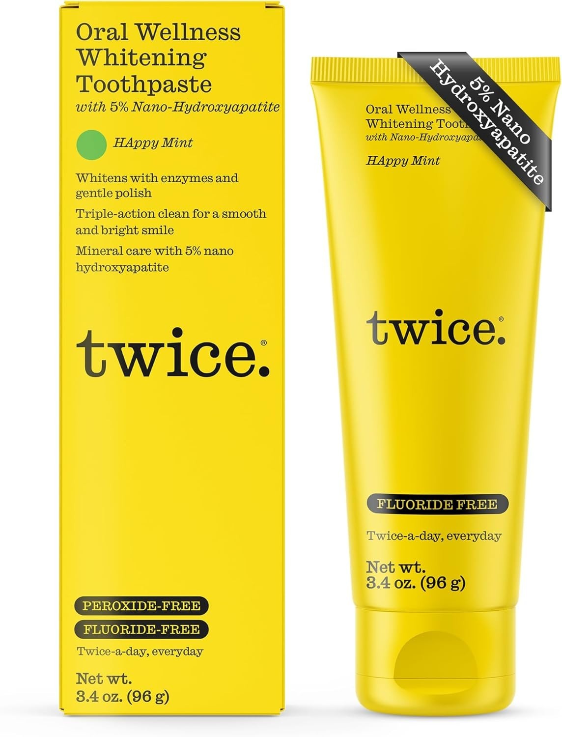 Twice Nano-Hydroxyapatite Toothpaste, Fluoride-Free, Icy Mint, 3.4 oz