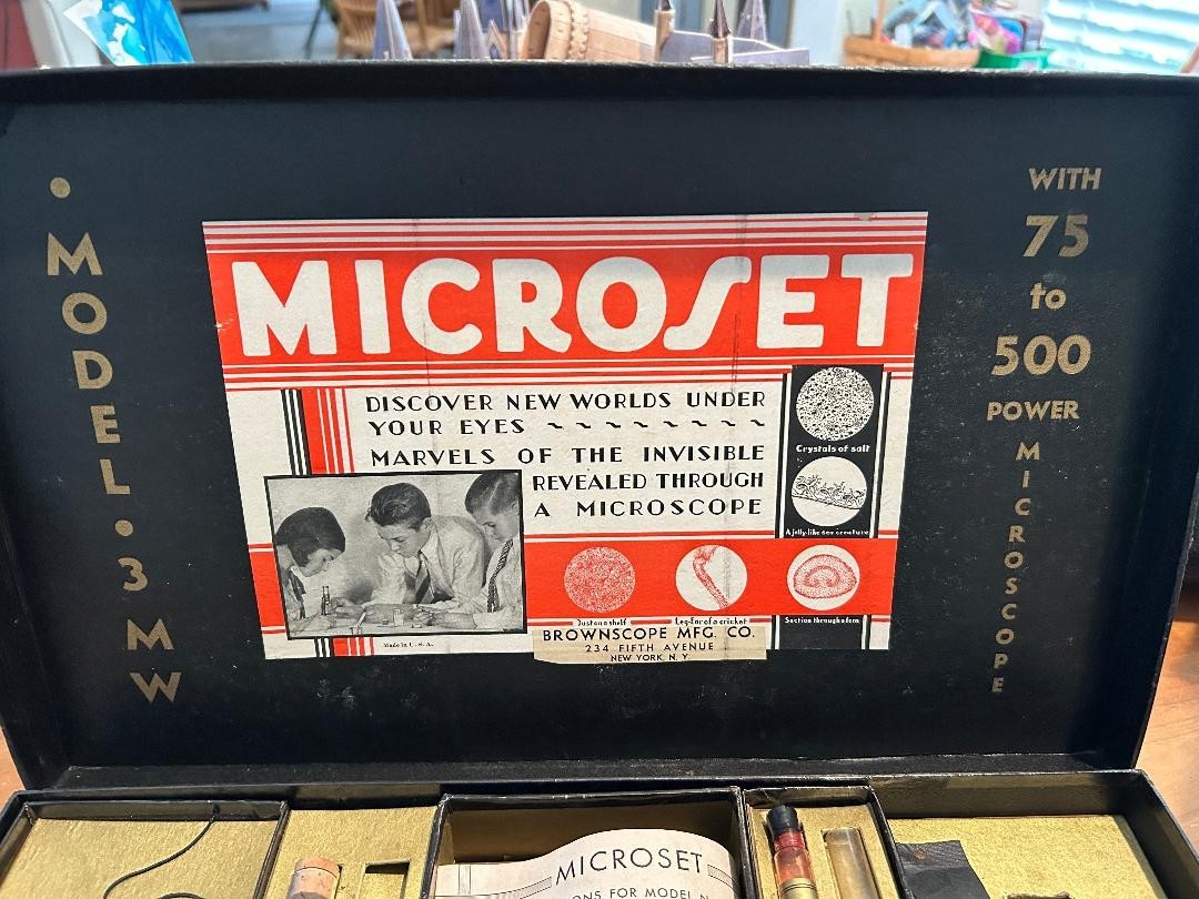 Vintage 1930 Microset Model 3MW Microscope Set Brownstone Manufacturing Co.