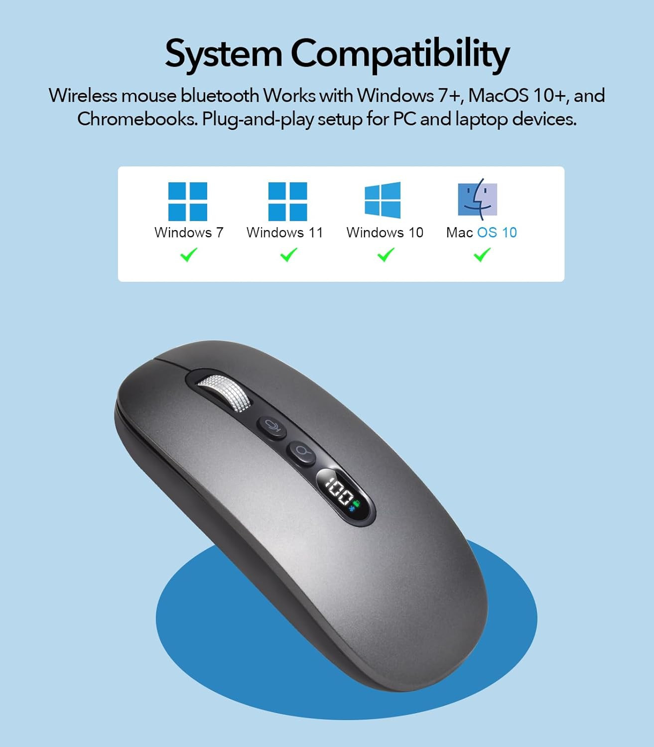AI Wireless Mouse with Voice & Audio Recorder， Wireless Bluetooth Mouse for Macb