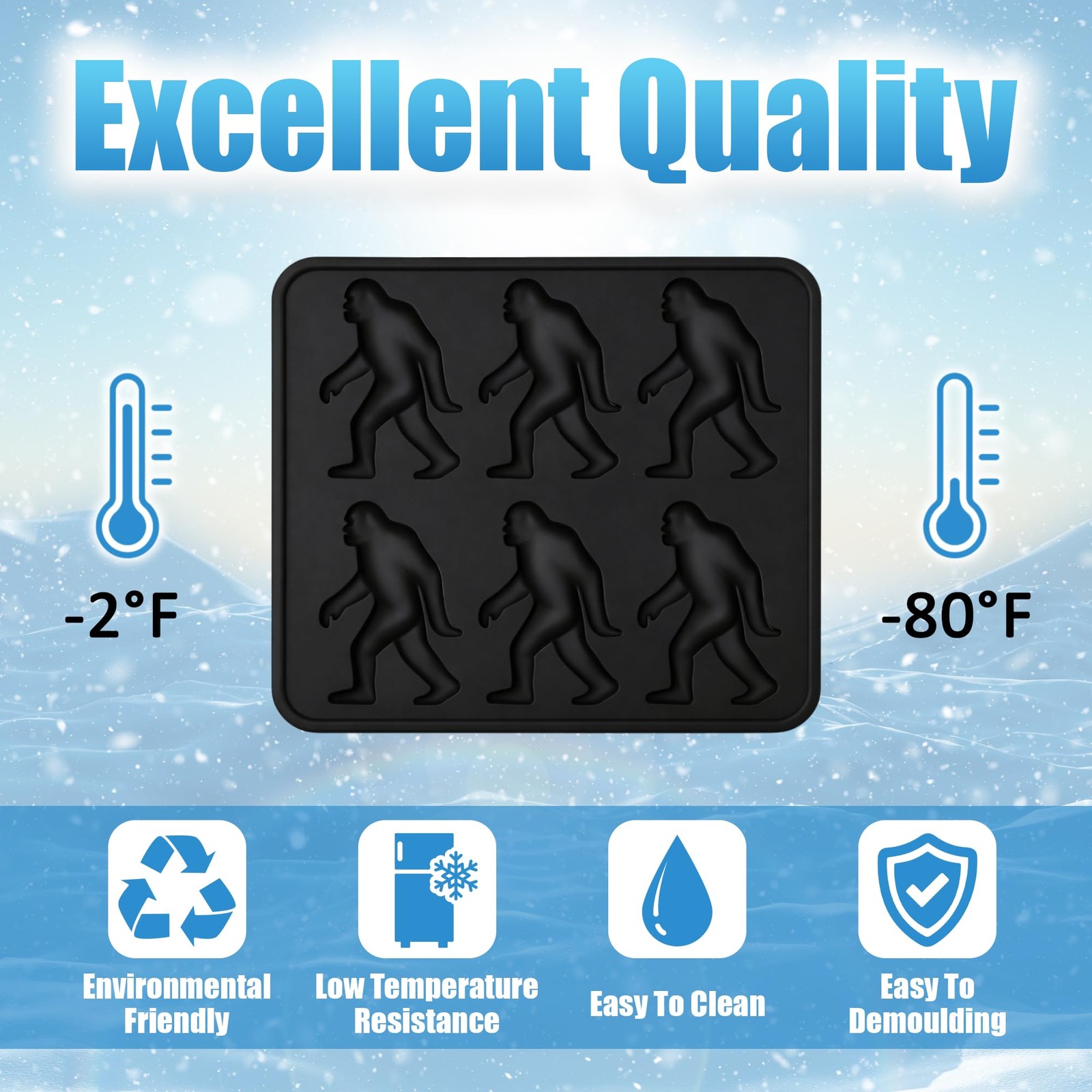 Bigfoot Shape Ice Cube Mold Funny Gift, Silicone Sasquatch Medium, Black