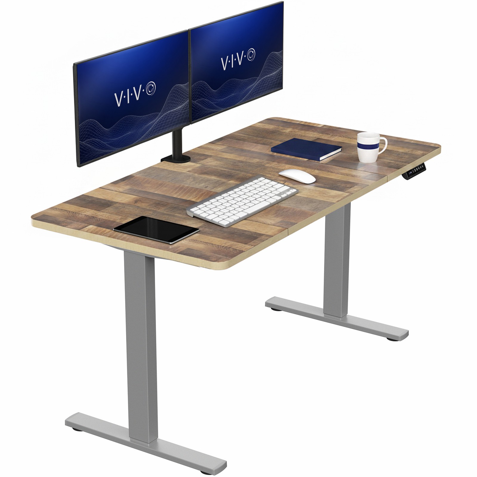 VIVO Electric 60” x 30” Stand Up Desk, Reclaimed Wood Top, Gray Frame