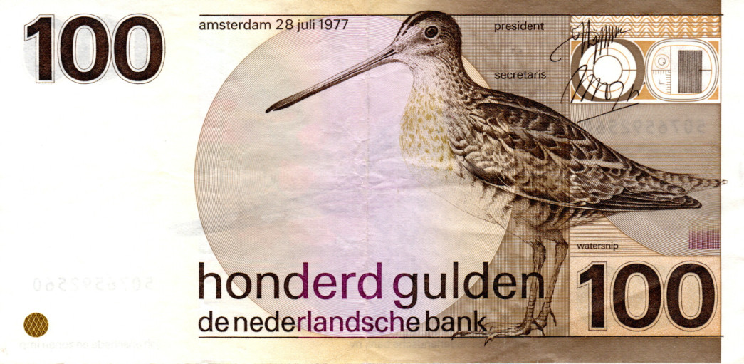 Netherlands 100 Gulden 1977 VF/XF Banknote P-97a Series 5076 Paper Money