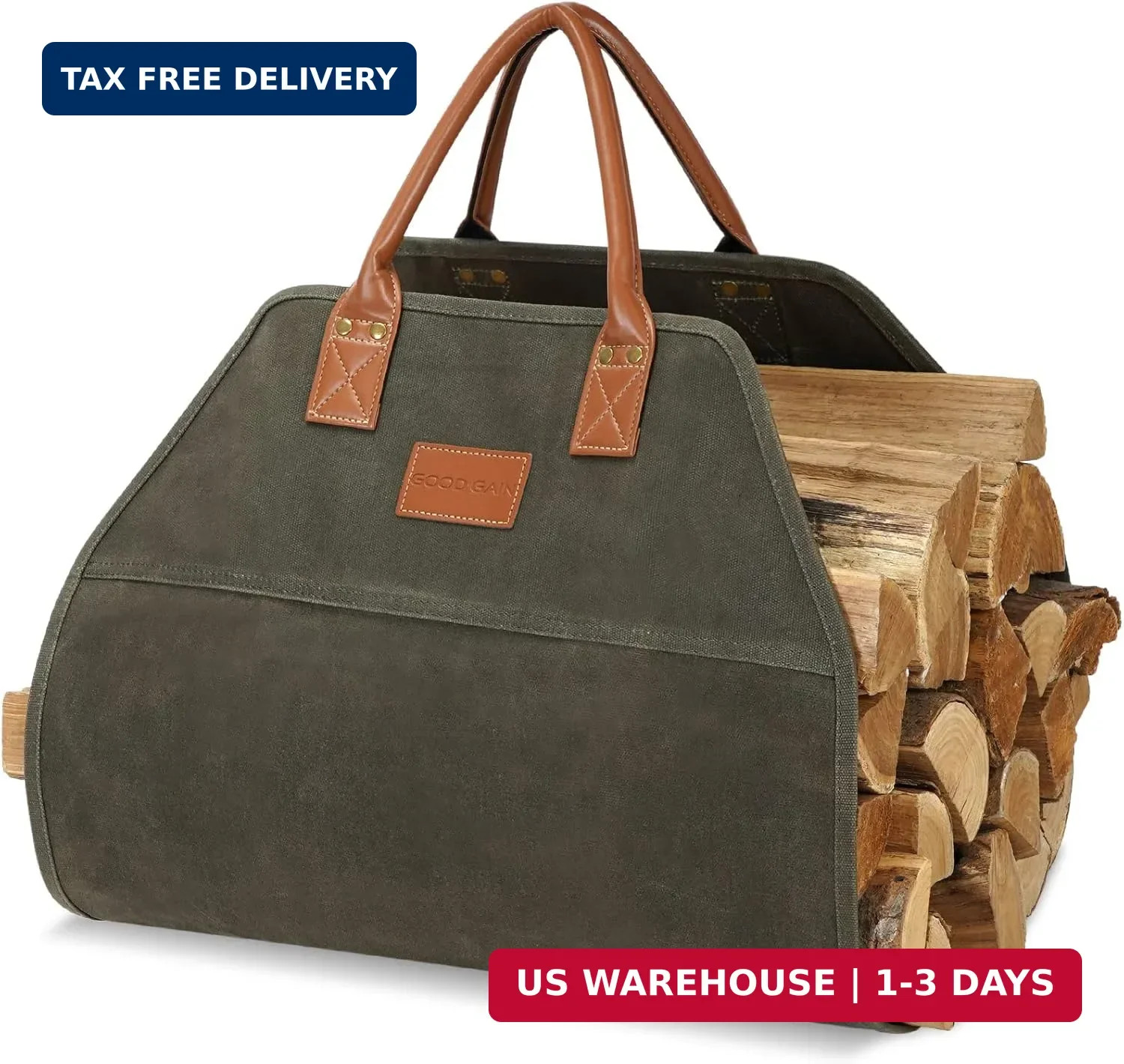 GOOD GAIN Firewood Carrier Waxed Canvas with Handles, Wood Carrier for Firewood,