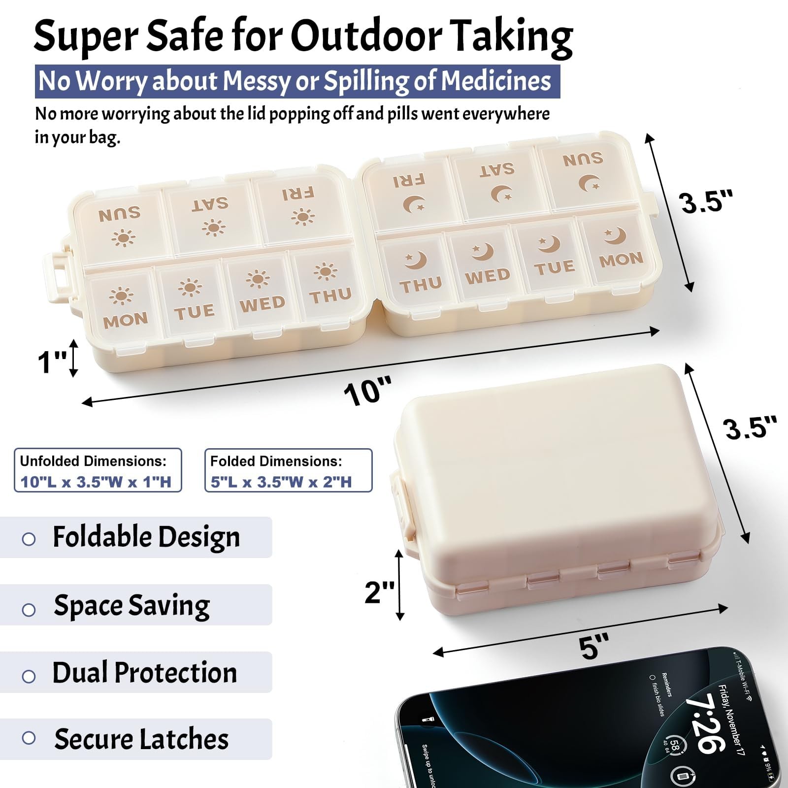 NEW Foldable & Double Protection Portable Weekly Pill Organizer 2 Times A Day...