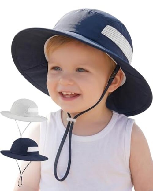 2 Pack Baby Sun Hat Infant Toddler Boys 6-24 Months Light Gray + Navy Blue