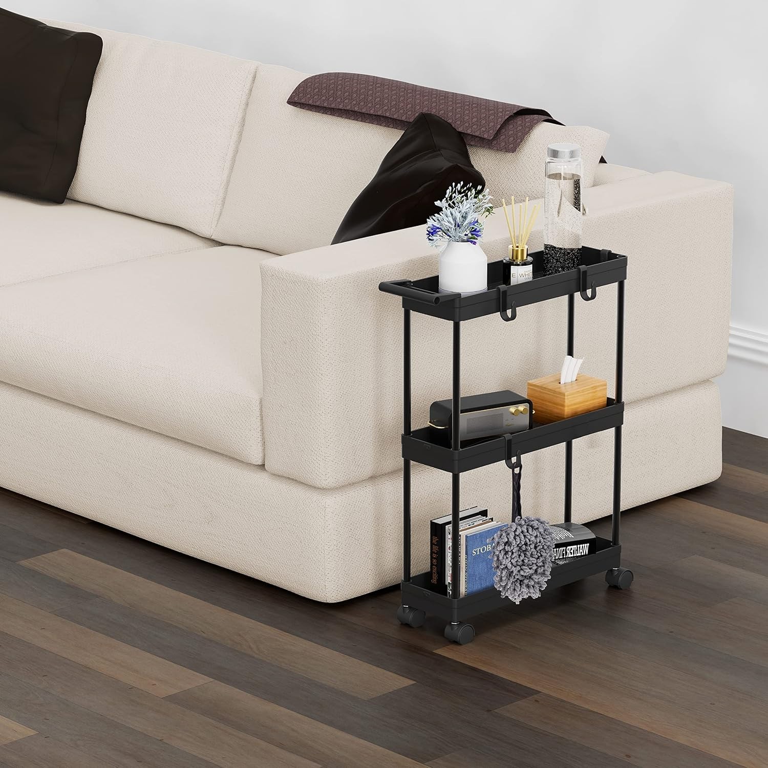 3-Tier Narrow Storage Cart with Wheels, Space-Saving Design
