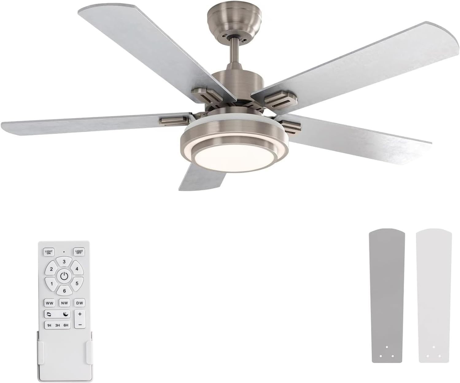 FINXIN Indoor Ceiling Fan Light Fixture Remote LED 52 Brushed Nickel